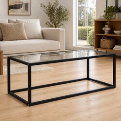 Black Coffee Table Tempered Glass Top Modern Living Room Furniture Accent Table