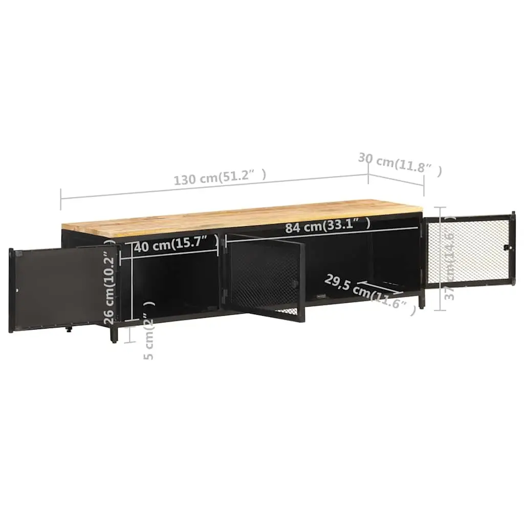TV Cabinet Industrial Lowboard Storage Unit 130x30x37 cm Black Mango Wood