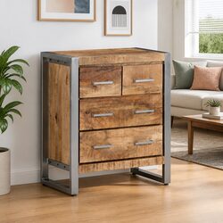 Sideboard 60x35x70 cm Brown Rough Mango Wood Storage Cabinet Four Drawers