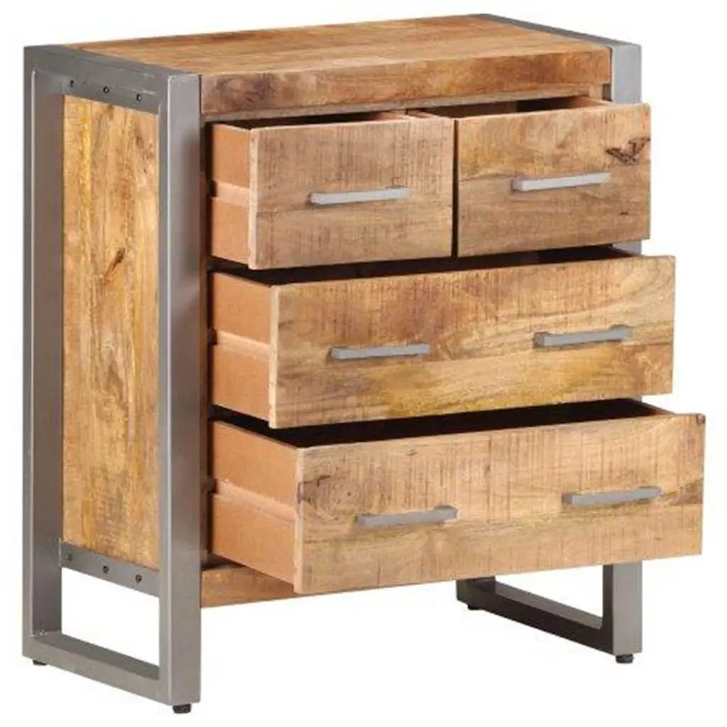 Sideboard Industrial Style Rough Mango Wood Storage Cabinet 60x35x70 cm Brown Four Drawers