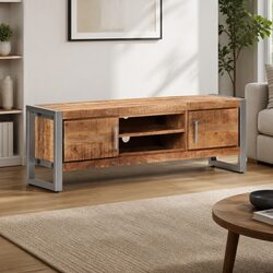 TV Cabinet 120x30x40 cm Rough Mango Wood Industrial Style Media Storage Unit