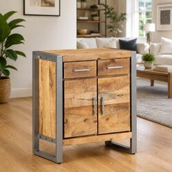 Sideboard Storage Cabinet Brown Rough Mango Wood Industrial Design Living Room