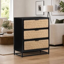 Solid Mango Wood Sideboard Storage Cabinet 60x35x70cm Black Industrial Style