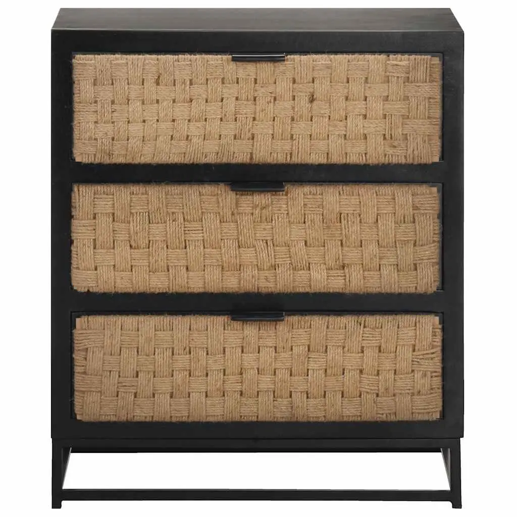 Solid Mango Wood Sideboard Storage Cabinet Industrial Style 60x35x70cm Black