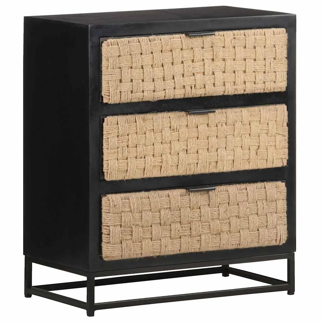 Solid Mango Wood Sideboard Storage Cabinet Industrial Style 60x35x70cm Black