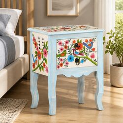 Bedside Cabinet Hand Painted Multicolour Solid Mango Wood Nightstand 40x30x50cm