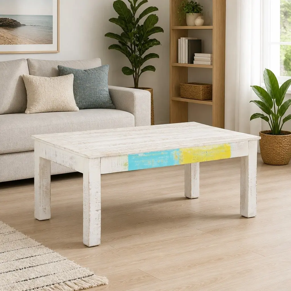 Coffee Table Solid Mango Wood Whitewash 110x60x45 cm Living Room Accent Side Table