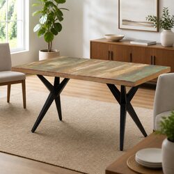 Dining Table 160x80x76 cm Solid Reclaimed Wood Kitchen Furniture Black