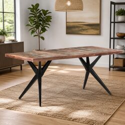 Dining Table 180x90x76cm Solid Reclaimed Wood Kitchen Furniture Black Steel Legs