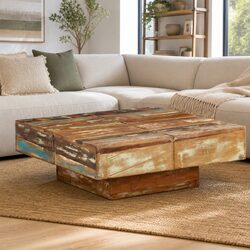 Coffee Table 80x80x28 cm Solid Reclaimed Wood Living Room Accent Furniture Brown