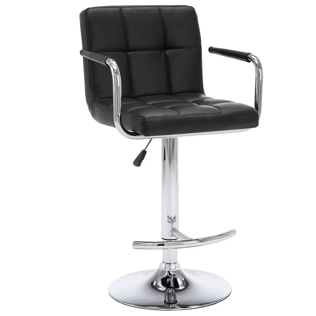 Bar Stools Set 2 pcs Adjustable Height Black Faux Leather