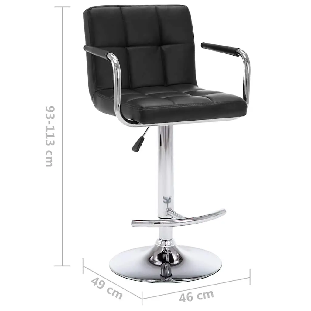 Bar Stools Set 2 pcs Adjustable Height Black Faux Leather
