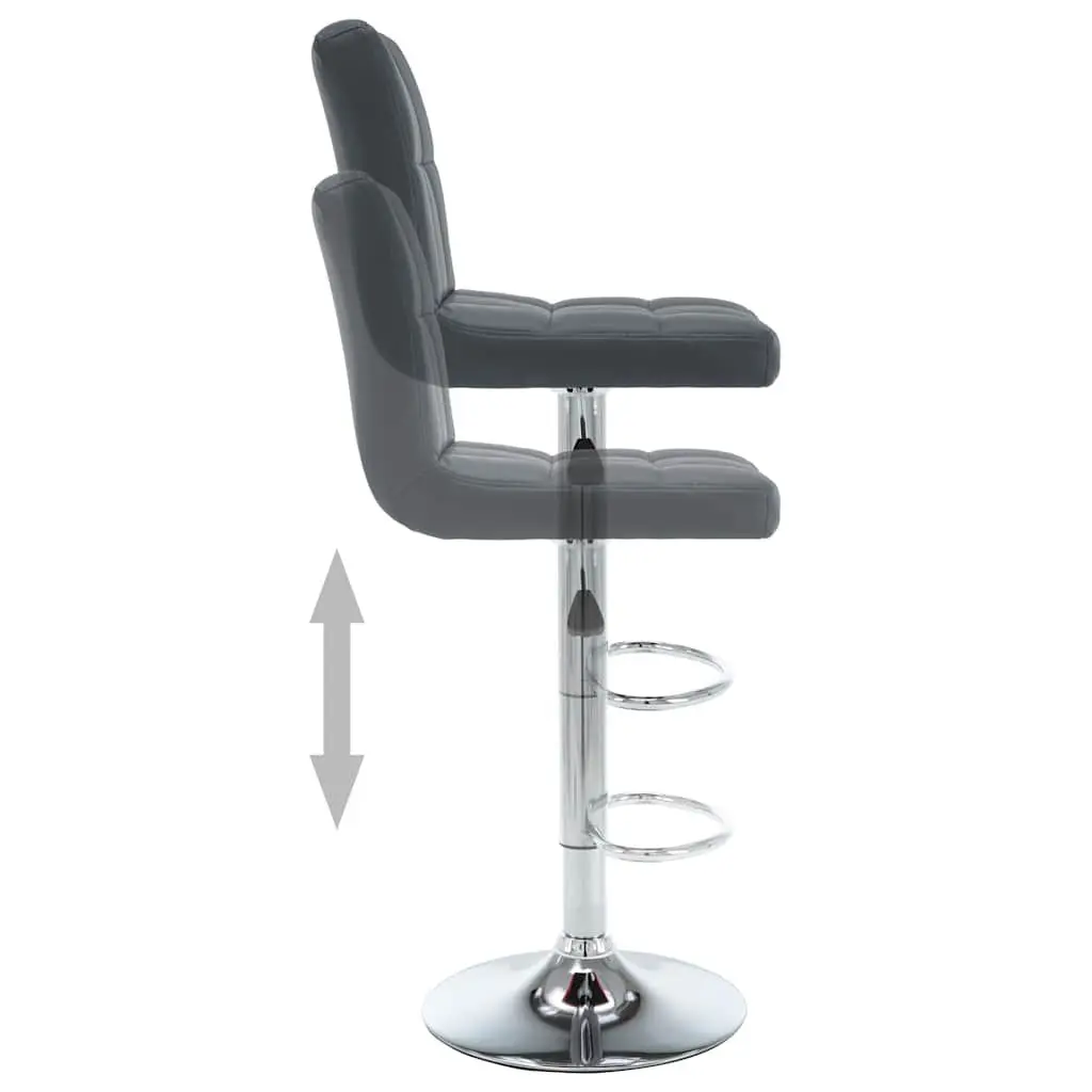 Bar Stools Grey Adjustable Height Modern Chair Set 2 pc Artificial Leather Upholstered Chromed Steel Frame