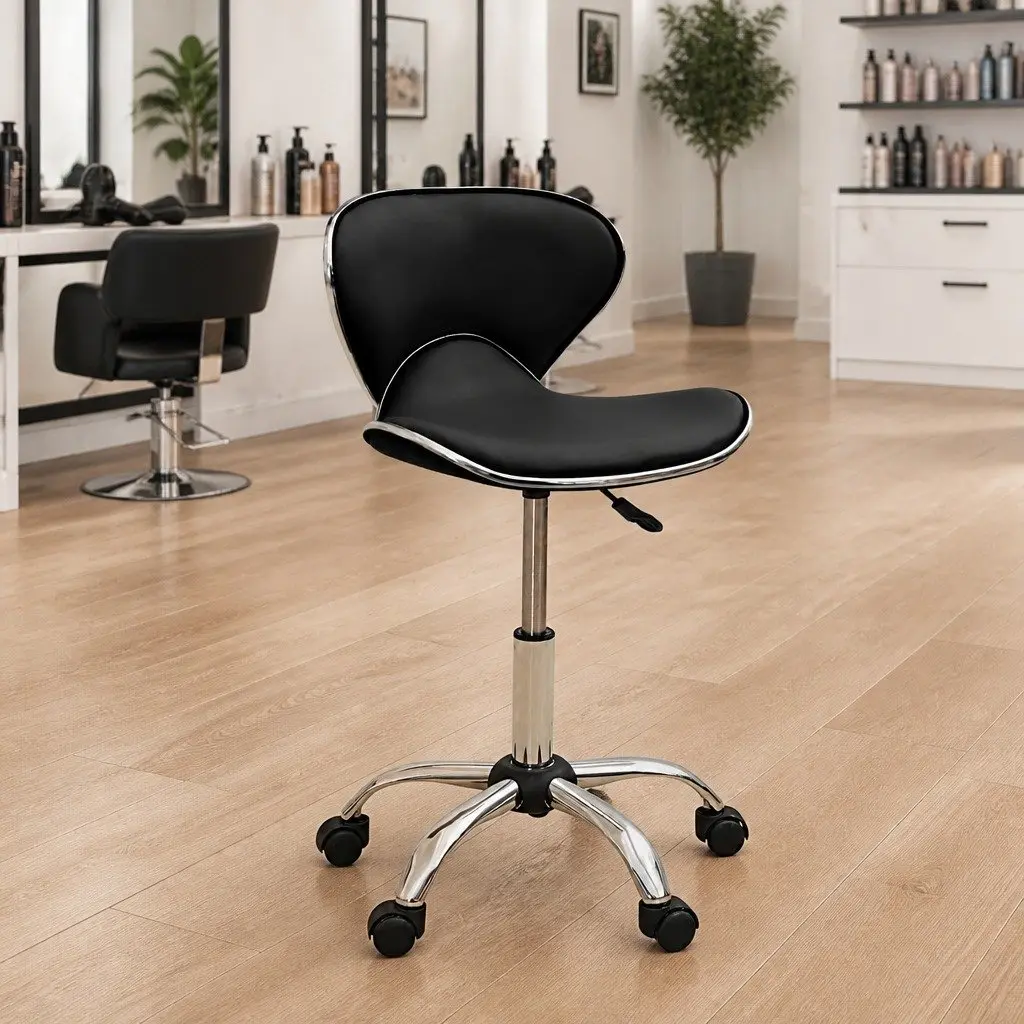 Salon Spa Stool Height Adjustable Black Swivel Chair with Five Wheels Mobility