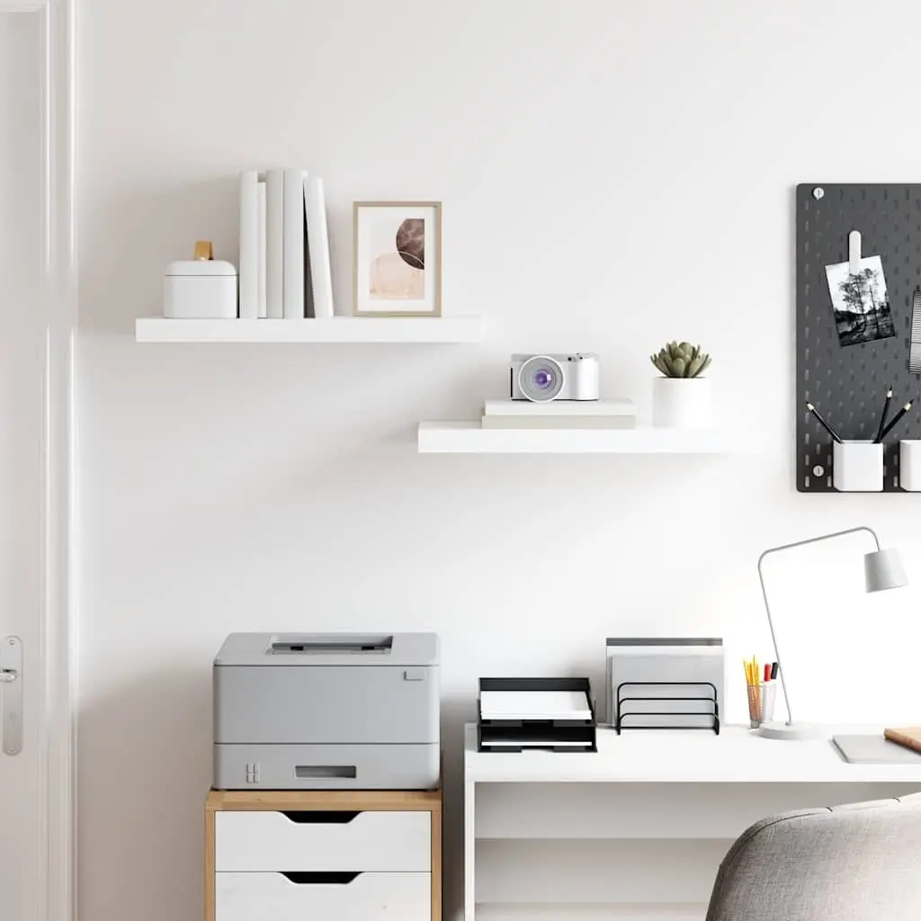 Floating Wall Shelves 2 Piece High Gloss White Display Ledge Storage Home Decor
