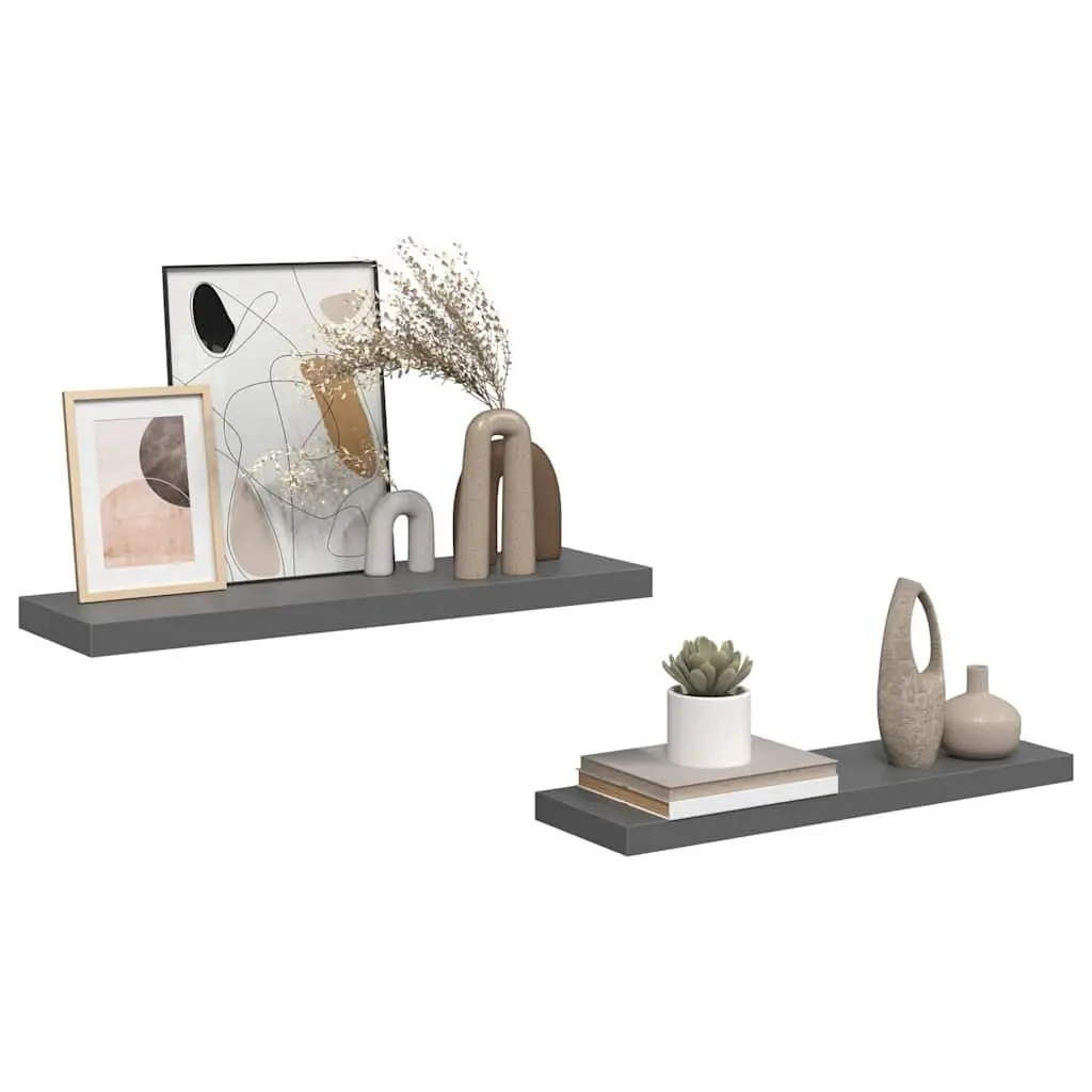 Floating Wall Shelves High Gloss Grey 2 Piece Display Shelf Storage Home Decor