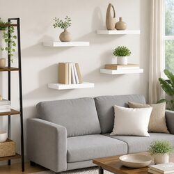 Floating Wall Shelves Set 4 pcs White Display Storage Ledges Home Decor