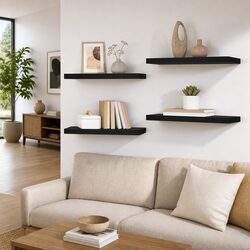 Wall Shelves Floating Display 4 pcs Black MDF Storage Rack Home Decor Organizer