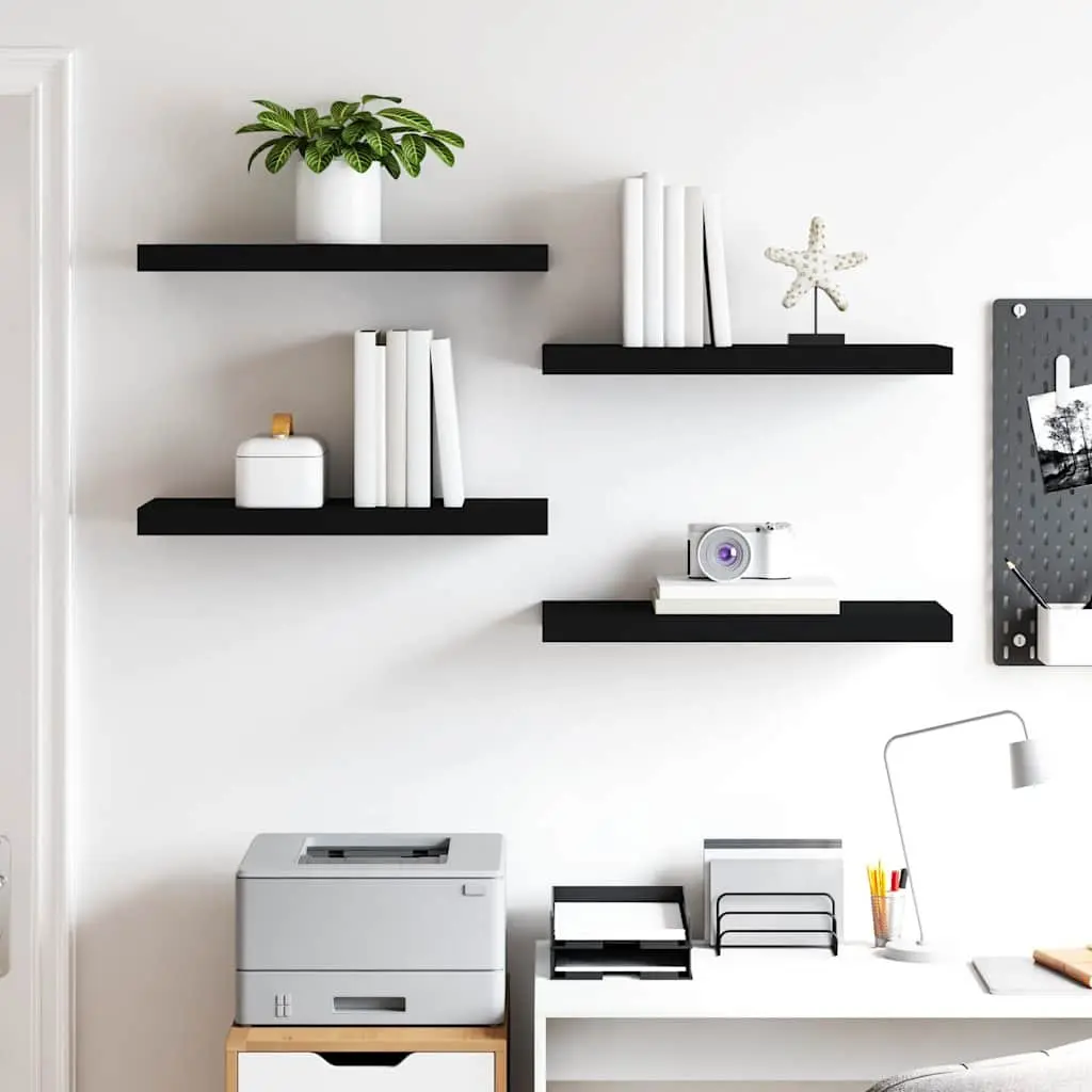 Wall Shelves Floating Display Black MDF 4 Piece Storage Rack Home Decor Organizer