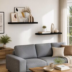 Floating Wall Shelves 2 pcs Black 80x23.5x3.8 cm Display Ledge Home Decor
