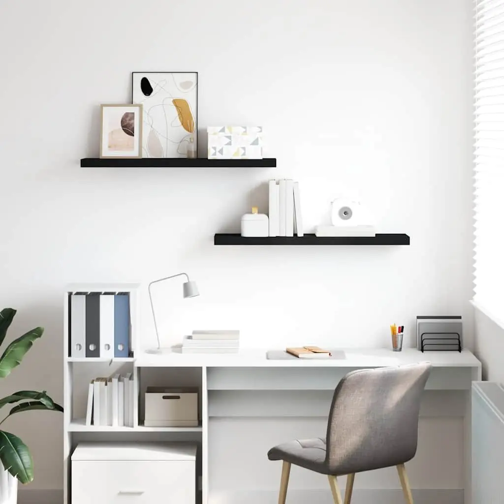 Floating Wall Shelves 2 Piece Invisible Mounting System Black 90x23.5x3.8 cm Display Storage Home Decor