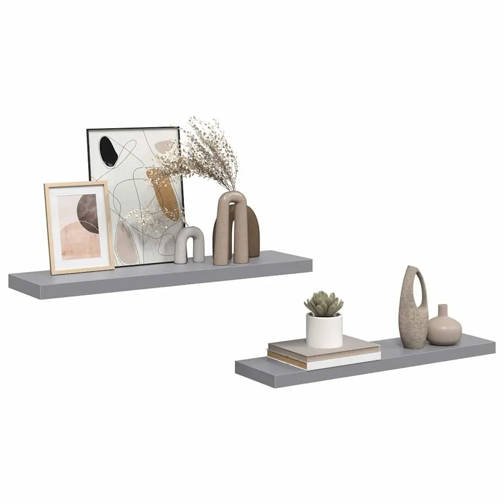 Floating Wall Shelves 2 Piece Grey Display Ledge Storage Home Decor Organizer