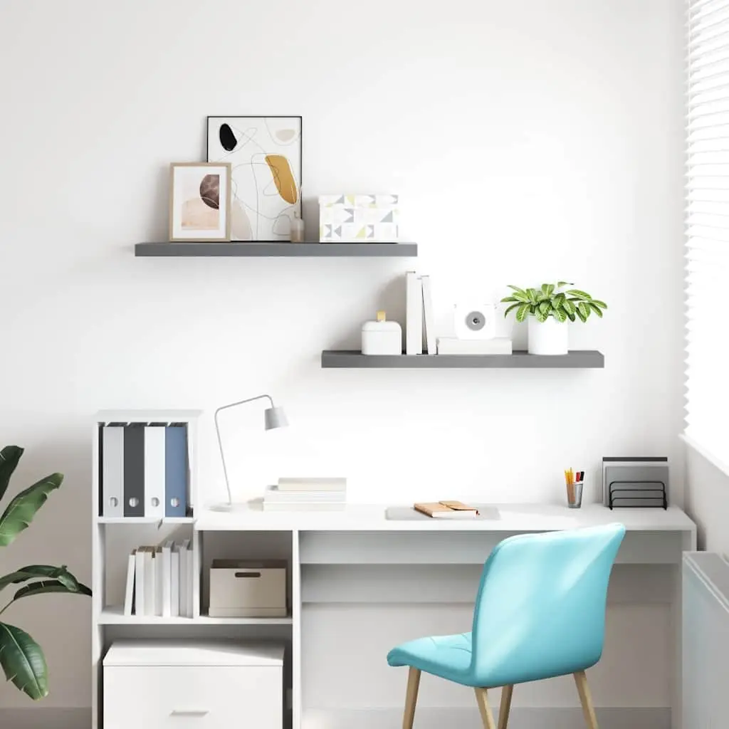 Floating Wall Shelves 2 Piece Grey Display Ledge Storage Home Decor Organizer