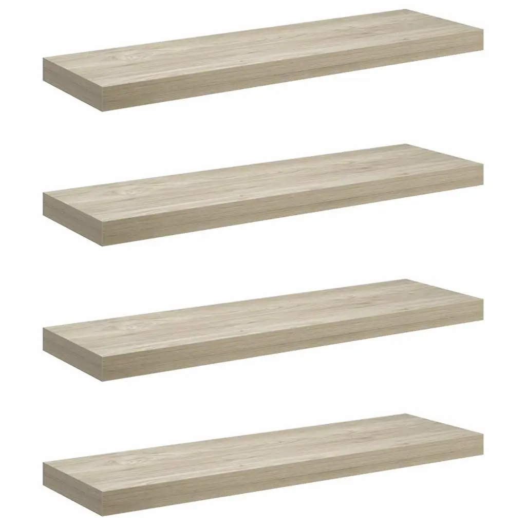 Floating Wall Shelves 4 Piece Set Oak Brown Honeycomb MDF Metal Frame Display Ledge