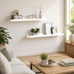 Wall Picture Frame Ledge Shelves 2 pcs White Floating Display Organizer