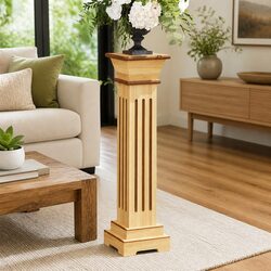 Classic Square Pillar Plant Stand Brown MDF Indoor Outdoor Garden Display
