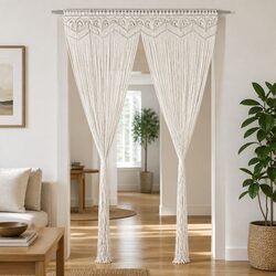 Macrame String Curtain 140x240 cm Cotton Cream Door Window Room Divider Decal