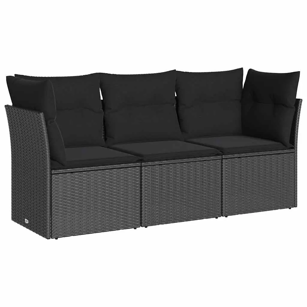 3 Piece Outdoor Garden Sofa Set with Storage Cushions Black Poly Rattan Patio