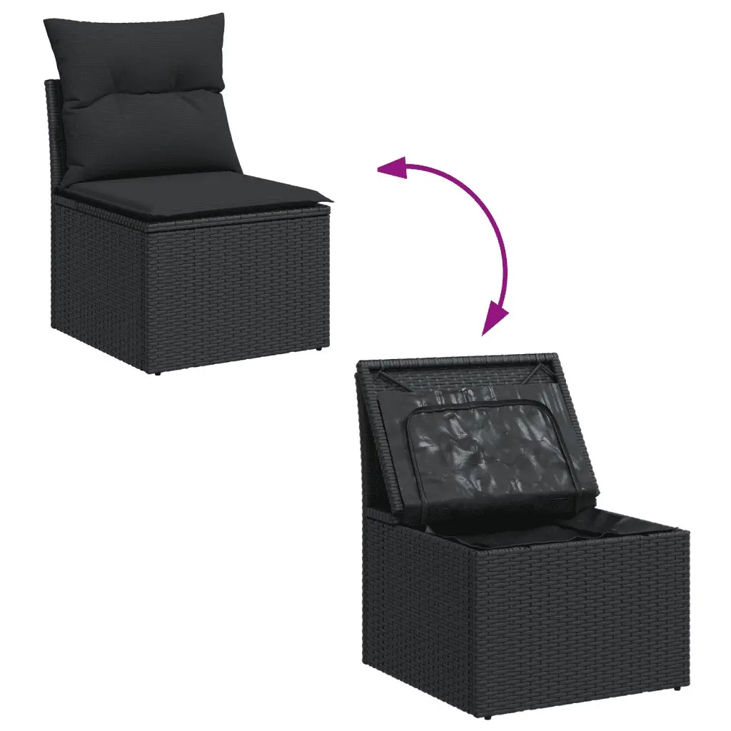 3 Piece Outdoor Garden Sofa Set with Storage Cushions Black Poly Rattan Patio