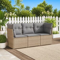 3 Piece Garden Sofa Set with Cushions Beige Poly Rattan Outdoor Furniture Patio