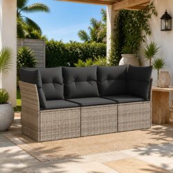 3 Piece Garden Sofa Set with Storage Cushions Grey Poly Rattan Outdoor Furniture