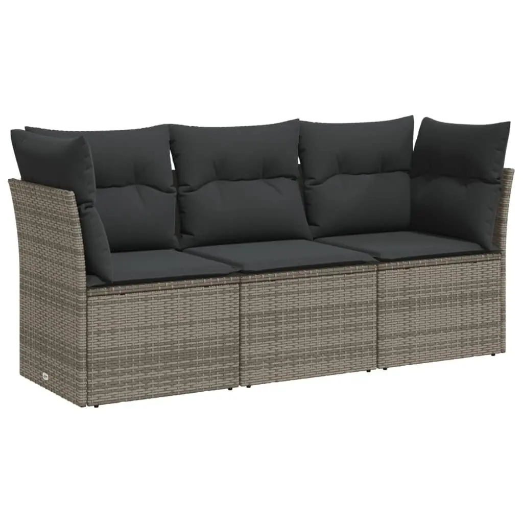 3 Piece Garden Sofa Set with Storage Cushions Grey Poly Rattan Outdoor Furniture