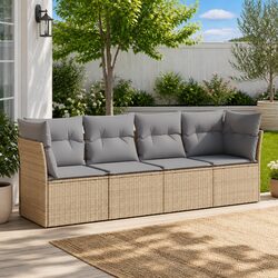 Garden Sofa Set 4 Piece Outdoor Furniture Beige Patio Rattan Seating with