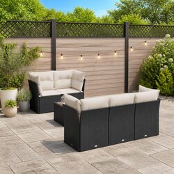 7 Piece Outdoor Garden Sofa Set with Storage Cushions Black Poly Rattan Patio