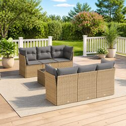 7 Piece Garden Sofa Set with Cushions Storage Beige Outdoor Patio Furniture