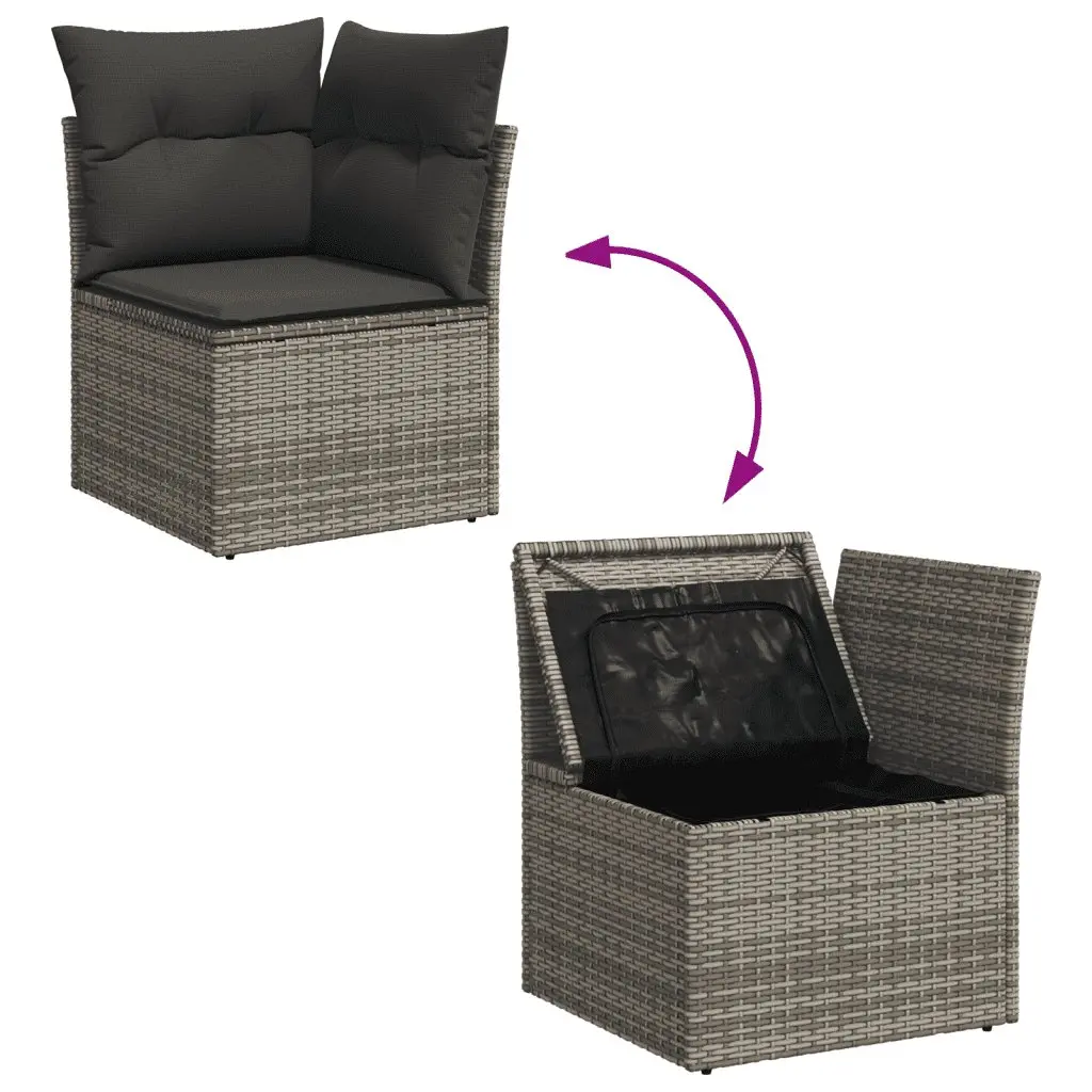 7 Piece Garden Sofa Set Grey Outdoor Furniture Patio Lounge Rattan with Cushions