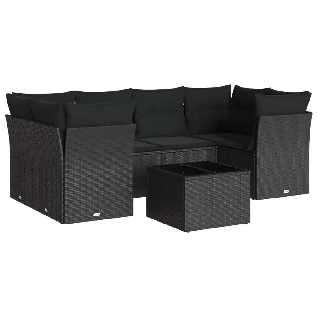 7 Piece Garden Sofa Set Outdoor Patio Furniture with Cushions Black Poly Rattan