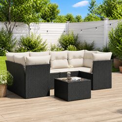 7 Piece Garden Sofa Set Outdoor Patio Furniture Black Poly Rattan with Cushions