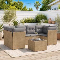 7 Piece Garden Sofa Set with Storage Cushions Beige Outdoor Patio Furniture