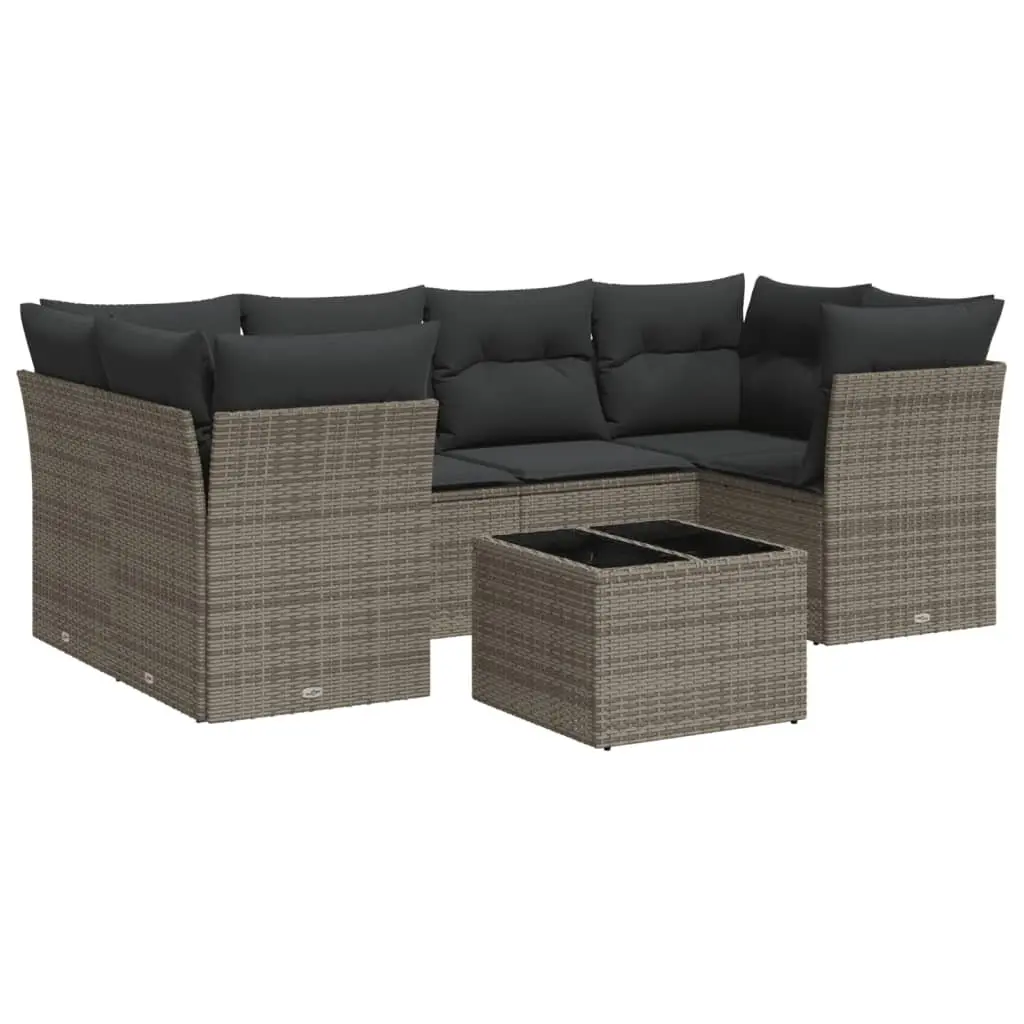 7 Piece Garden Sofa Set with Cushions Grey Outdoor Furniture Patio Rattan