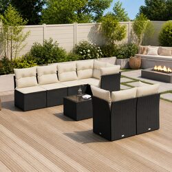 Garden Sofa Set 8 Piece Outdoor Furniture Black Poly Rattan Patio Seating with