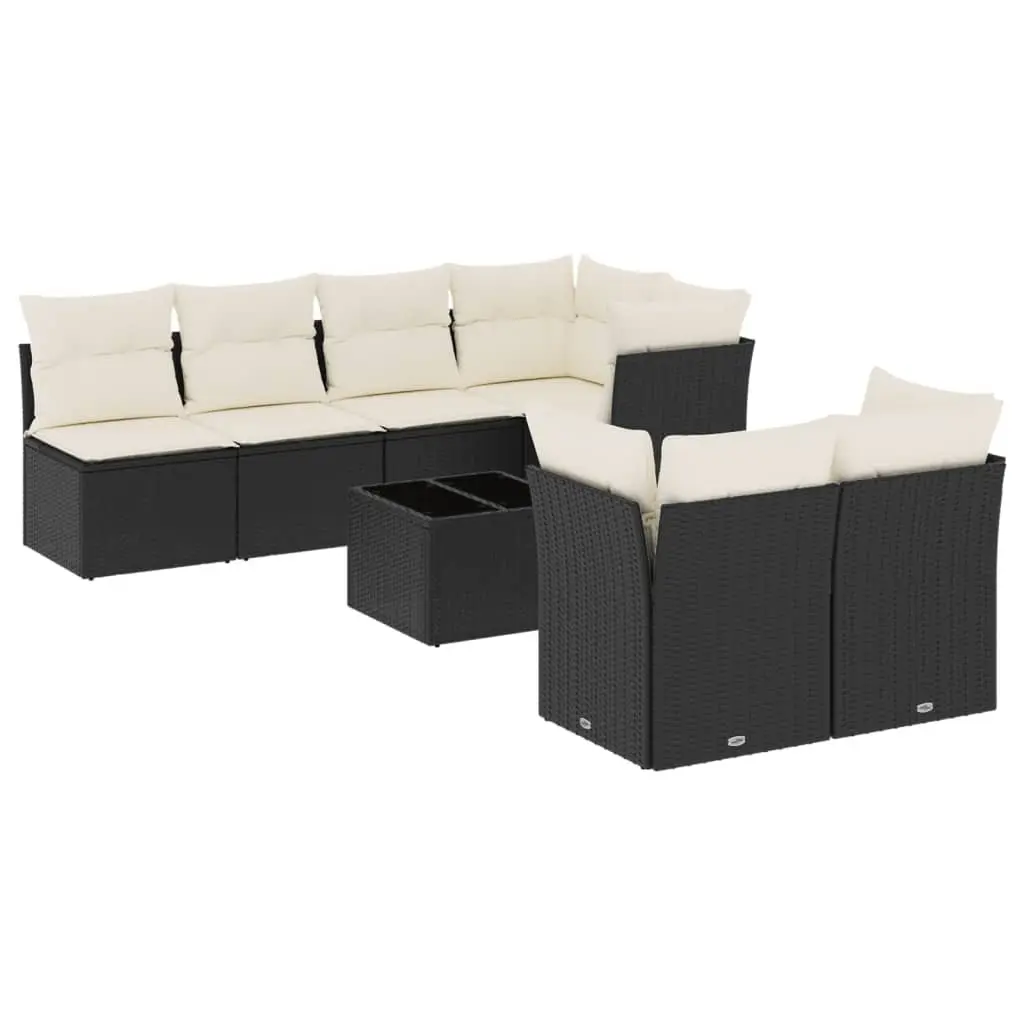 Garden Sofa Set 8 Piece Outdoor Furniture Black PE Rattan Patio Seating with Storage Compartment and Removable Cushion Covers