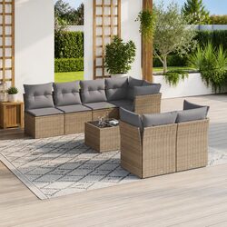 Garden Sofa Set 8 Piece Outdoor Furniture Patio Beige Poly Rattan with Cushions