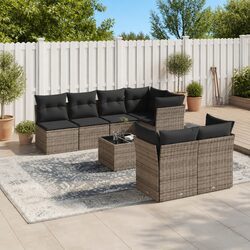 Garden Sofa Set 8 Piece Outdoor Furniture Patio Grey Poly Rattan with Cushions