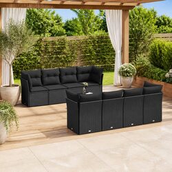Garden Sofa Set 9 Piece Outdoor Furniture Black Poly Rattan Modular Patio