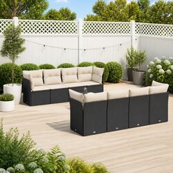 9 Piece Garden Sofa Set Outdoor Furniture Black Poly Rattan with Cushions Patio